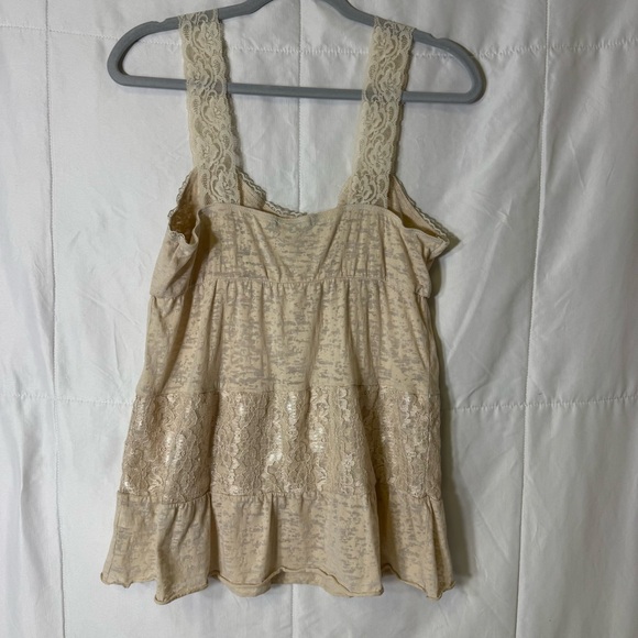 Maurices Lace Tank Top Large Cream Boho Tiered Ruffle Button Front - Picture 6 of 11